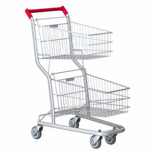 Carrito de Compras Premium Doble para 90 Lts, mango rojo